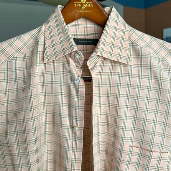 Ermenegildo Zegna Large Orange Windowpane Plaid Dress Shirt - Picture 3 of 16